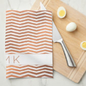 Koper Roos Gold Folie Chevron Wit Monogram Theedoek (Quarter Fold)