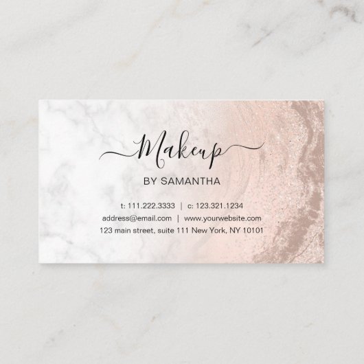 Koper roos goud glitter lippen marmer make-up kuns afsprakenkaartje (Achterkant)