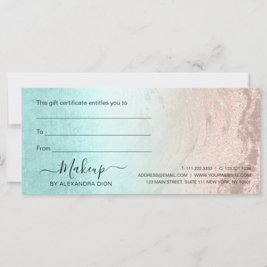 Koper roos goudglitter en mint make-up artiest (Achterkant)