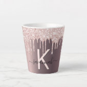 Koper roze glitter druppels naam latte mok (Voorkant)