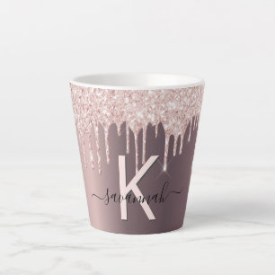 Koper roze glitter druppels naam latte mok