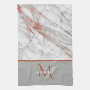 Koper Roze Goud & Grijs Marmer met Monogram Theedoek