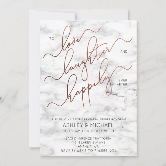 Koper Script Marmeren Zwart Repetitie Diner Uitnod Kaart (Voorkant)