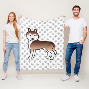 Koper Siberische Husky Cartoon Hond & Pootjes Fleece Deken