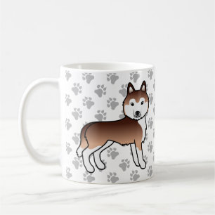 Koper Siberische Husky Cartoon Hond & Pootjes Koffiemok