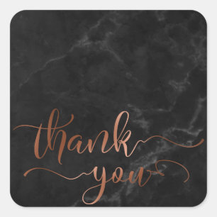 Koper Thanks You Script Over Zwarte Marmer Vierkante Sticker