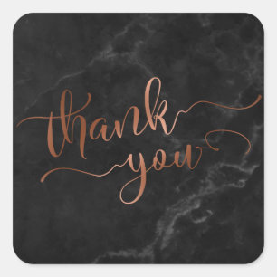Koper Thanks You Script over zwarte marmer Vierkante Sticker