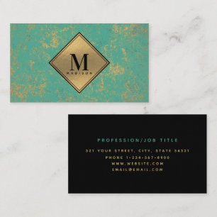 Koper Turkoois Goud Metallic Textuur Monogram Visitekaartje