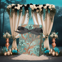 Koper turquoise bloemen en wijnstokken