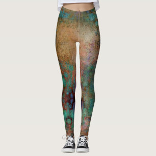 Koper, Turquoise en Magenta Abstract Leggings