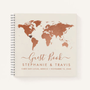 Koper Wereldkaart Heart Destination Guest Book Notitieboek