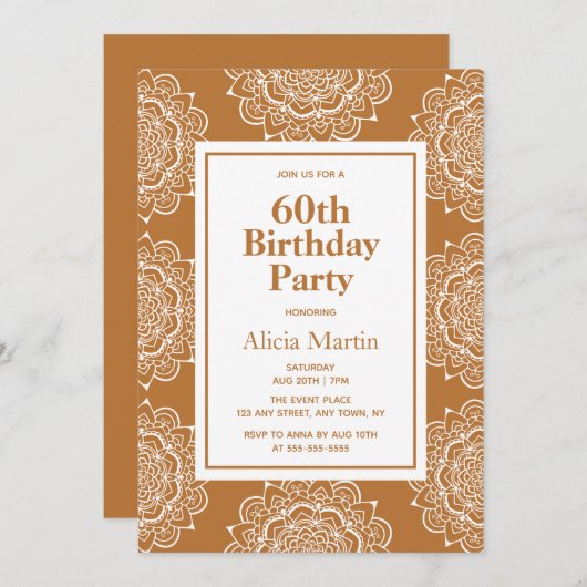 Koper & Witte Mandala Bloem 60ste Verjaardag Kaart (Voorkant / Achterkant)