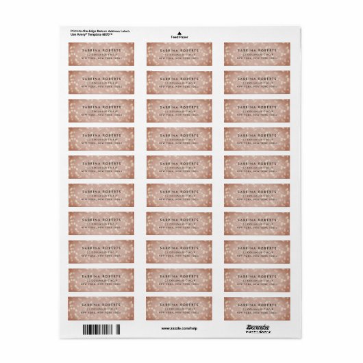 Koperadres Roos Bokeh Return Etiket (Full Sheet)