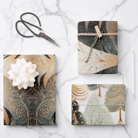 Koperbomen in een bospatroon inpakpapier vel (Voorkant)