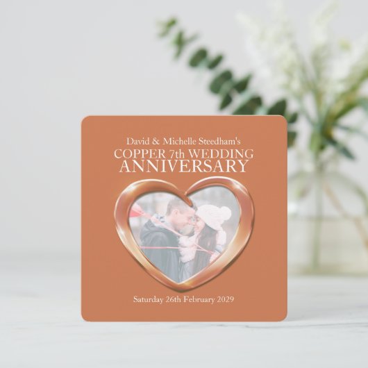 Koperbruiloft 7 jaar uitnodiging (Staand voorkant)
