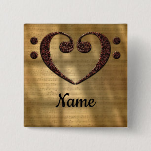 Koperdubbele-Bass Clef Heart Gepersonaliseerd Vierkante Button 5,1 Cm