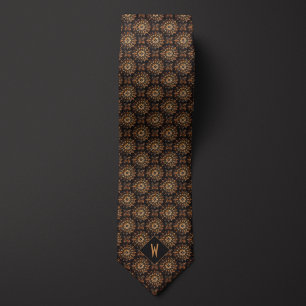 Koperen en Zwarte Mandala Monogram Stropdas
