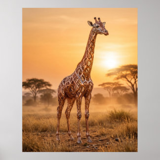 Koperen Giraffe Zonsondergang Poster
