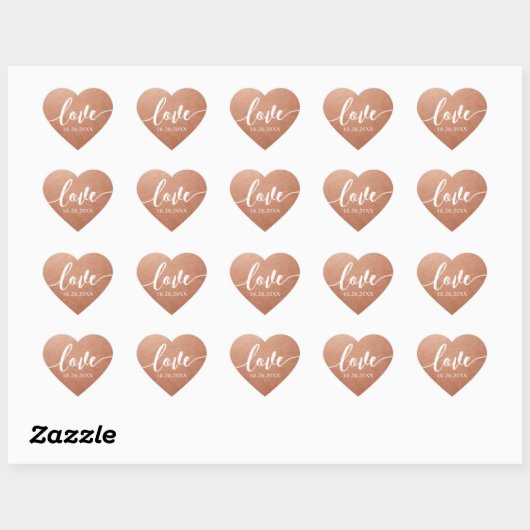 Koperen Liefde Script Trouwdatum Hart Sticker (Vel)