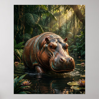 Koperen Nijlpaard Jungle Baldakijn Kunst Poster