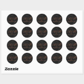 Koperen Script Initialen & Datum w / Faux zwart ma Ronde Sticker (Vel)