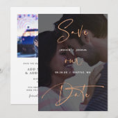 Koperen Script Vellum Look Foto Sla de datum op Kaart (Voorkant / Achterkant)