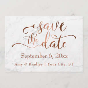Koperen Script & Wit Marmeren Bruiloft Save the Da Date