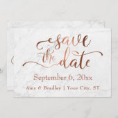 Koperen Script & Wit Marmeren Bruiloft Save the Da Save The Date (Voorkant / Achterkant)