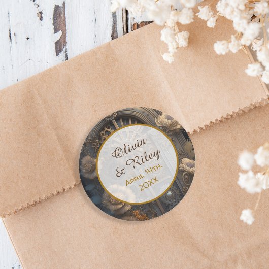 Koperen Steampunk Unieke bruiloft Ronde Sticker
