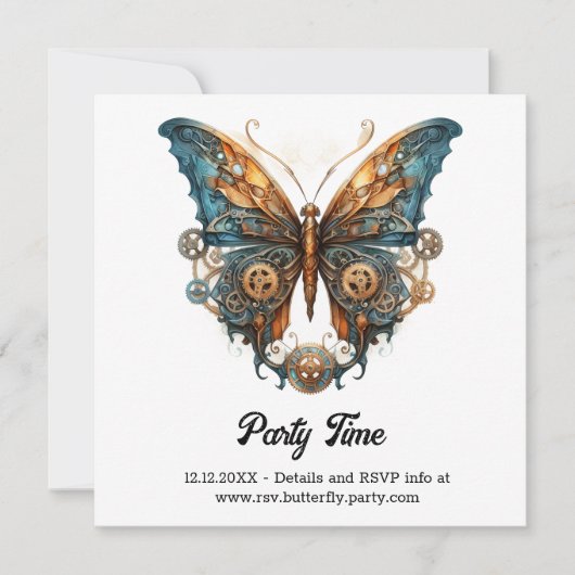 Koperen Tinkerer Vlinder Steampunk Bruiloft Aankondiging (Voorkant)