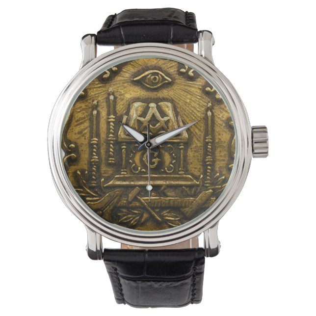 Koperen vrijmetselaarsbeeld horloge (Voorkant)