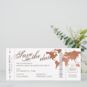 Koperen Wereldkaart Boarding Pass Opslaan Datum Ka Aankondiging (Staand voorkant)