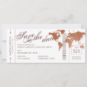 Koperen Wereldkaart Boarding Pass Opslaan Datum Ka Aankondiging (Voorkant)