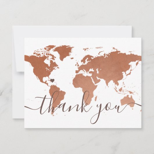 Koperen Wereldkaart Strand Bestemming Bruiloft Pic Bedankkaart (Voorkant)
