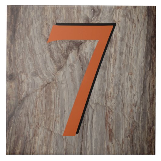 Kopergloed House Number Tile 7 op grijze steen Tegeltje (Voorkant)