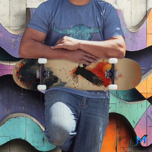 Kopergoud Arend in vurige lucht boven bergen, retr Skateboard