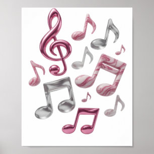Kopergoud MUSIC IN ROZE EN WIT 3D-tekstkunst Poster