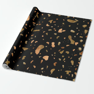 Kopergoud op Black Terrazzo Stone Cadeaupapier