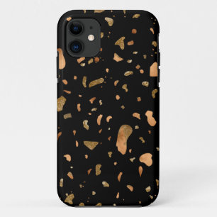 Kopergoud op Black Terrazzo Stone iPhone 11 Hoesje