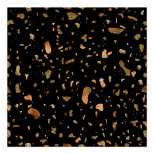 Kopergoud op Black Terrazzo Stone Perfect Poster