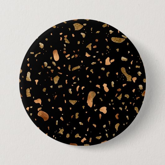 Kopergoud op Black Terrazzo Stone Ronde Button 7,6 Cm (Voorkant)