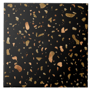 Kopergoud op Black Terrazzo Stone Tegeltje