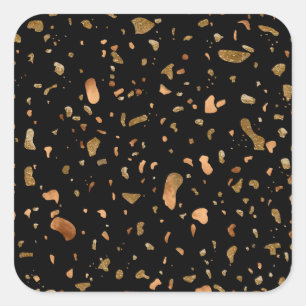 Kopergoud op Black Terrazzo Stone Vierkante Sticker