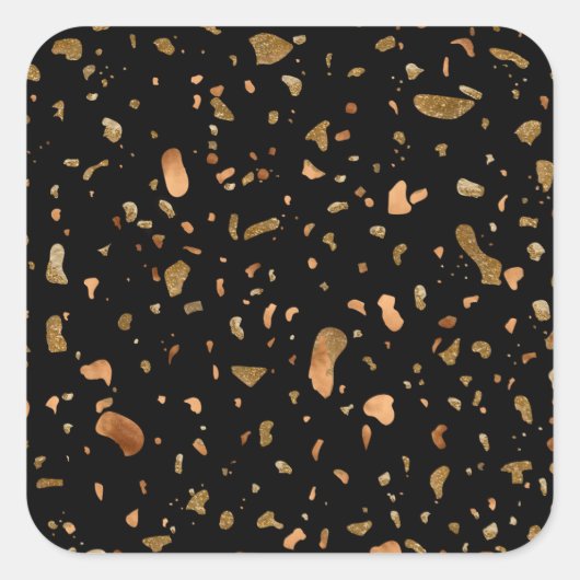 Kopergoud op Black Terrazzo Stone Vierkante Sticker (Voorkant)
