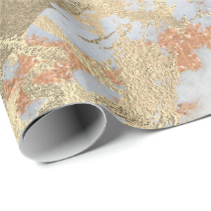 Kopergrijze oxier Roos Gold Marble Shiny Metallic Cadeaupapier