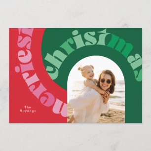 Kopergroene typografie Plat één foto kerst Feestdagenkaart