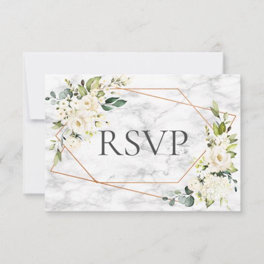 Kopermarmer Geometric White Floral RSVP (Voorkant)