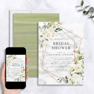 Kopermarmer Geometric White Floral Vrijgezellenfee Kaart