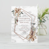 Kopermarmer Geometric Winter Greenery Wedding Kaart (Staand voorkant)