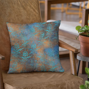 Kopermetalen Blauwgroen patina Floral Blue Throw P Kussen